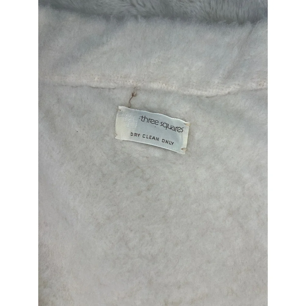 Three Squares Womens Poncho Grid Pattern Fringe Faux Fur Lined Cream OS